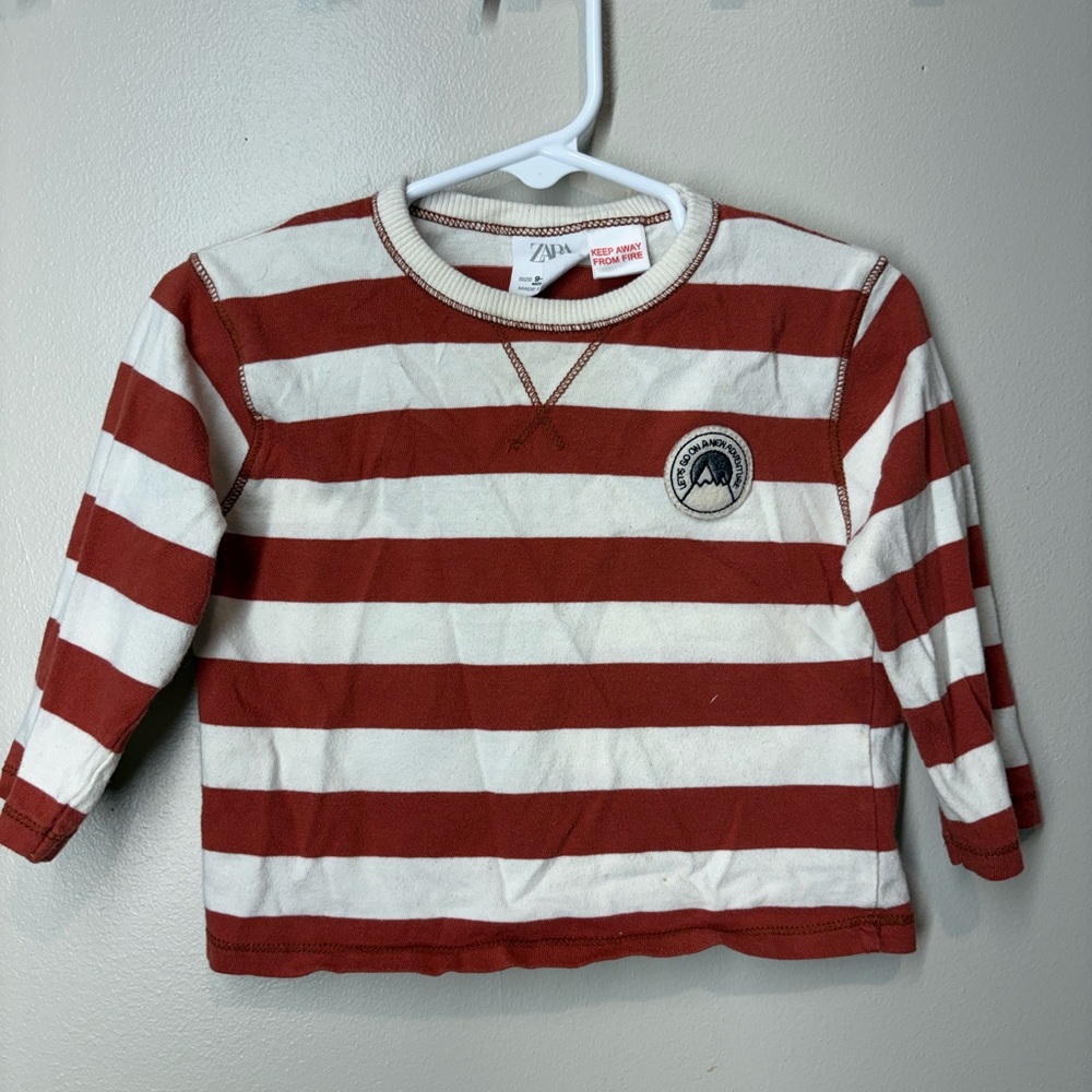 Zara Baby Long Sleeve Red and White Striped Tee